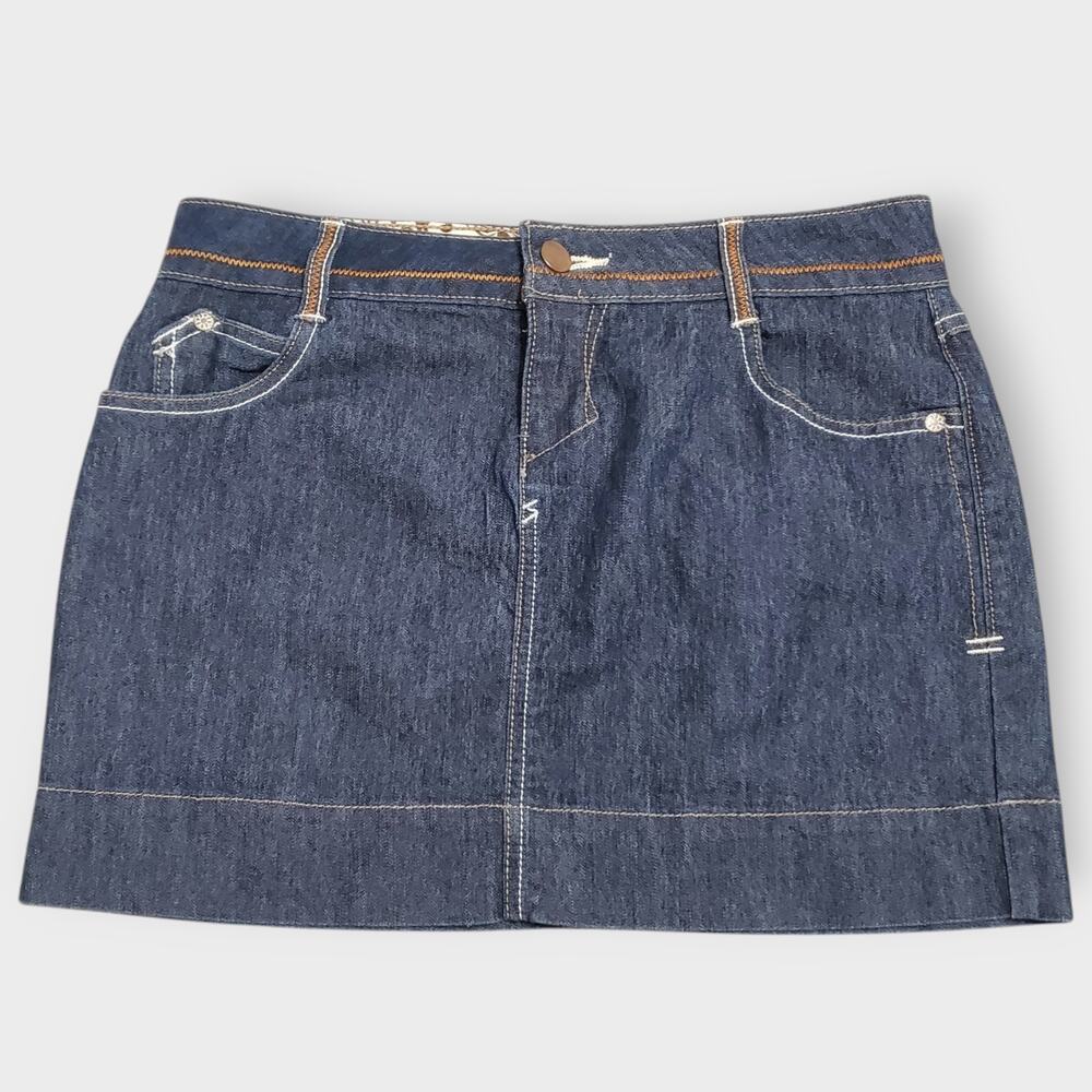SO Trashy Y2K Micro Mini Denim Skirt Dark Blue  Low Rise Stretch 90s 00s Sz 3‎